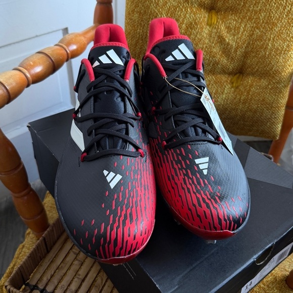 adidas Adizero Men\'s Black and Red Baseball Afterburner 9 Spikes 14 NEW IN BOX main image 4